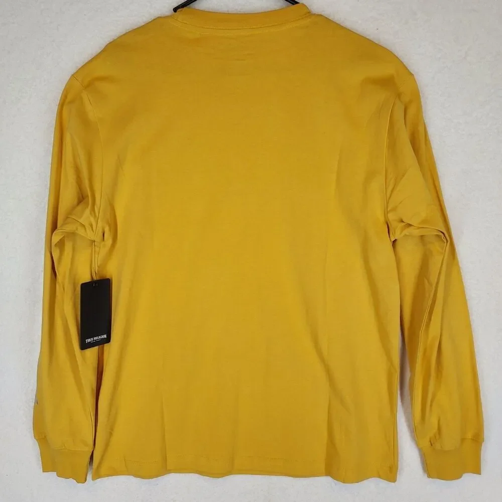 True Religion Mens Mineral Yellow Foil Taping LS Tee Sz L Cotton 700375